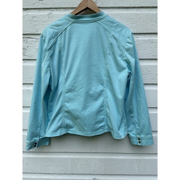 Chicos 2 Moto Jacket Aqua Blue Stretch Full Zip Beachy Vacation Lightweight - Picture 2 of 4